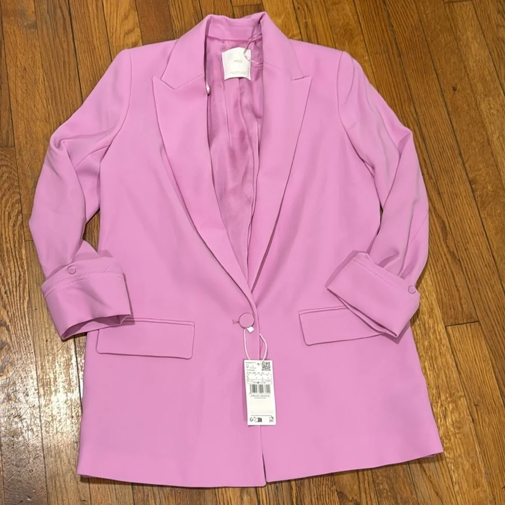 NWT MANGO Tailored Blazer with Turn Down Sleeves PINK size small spring - Picture 2 of 9